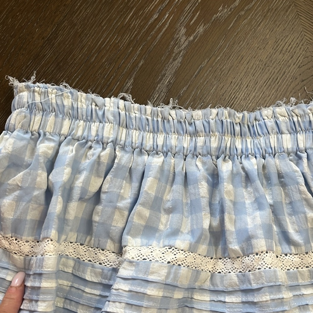 Day+Moon blue & white gingham checkered lace ruffles tiered mini skirt Size M - Picture 12 of 17